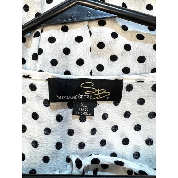 Suzanne Betro Womens Polka Dot Long Sleeve Blouse XL Rayon Front tie Closure - Picture 3 of 4